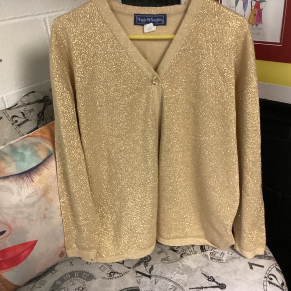 MAGGIE MC NAUGHTEN. Gold Metallic Women's Sweater size2x - Picture 3 of 10
